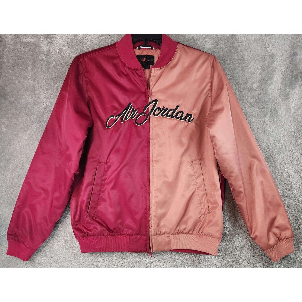 Jordan Flight Bomber Jacket Mens Medium Burgundy Pink Colorblock Zip Streetwear